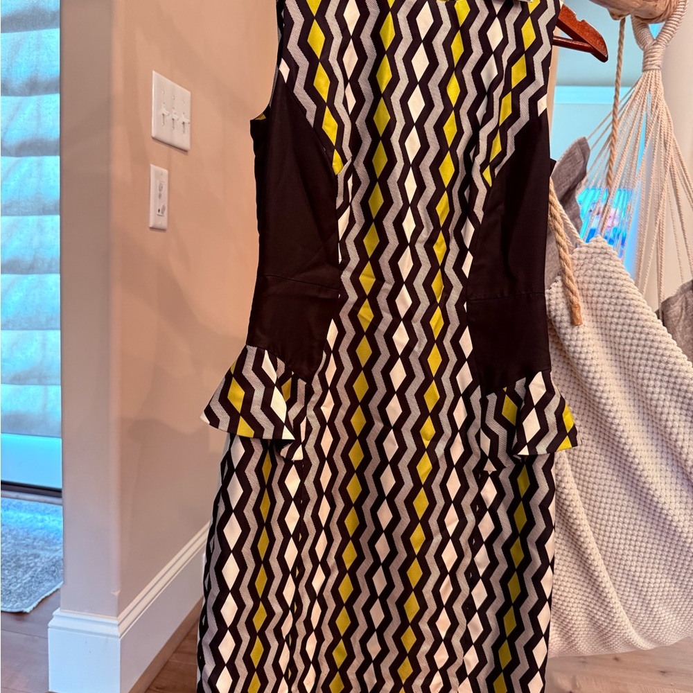 Milly of New York Black and Gold Sheath Midi Dress